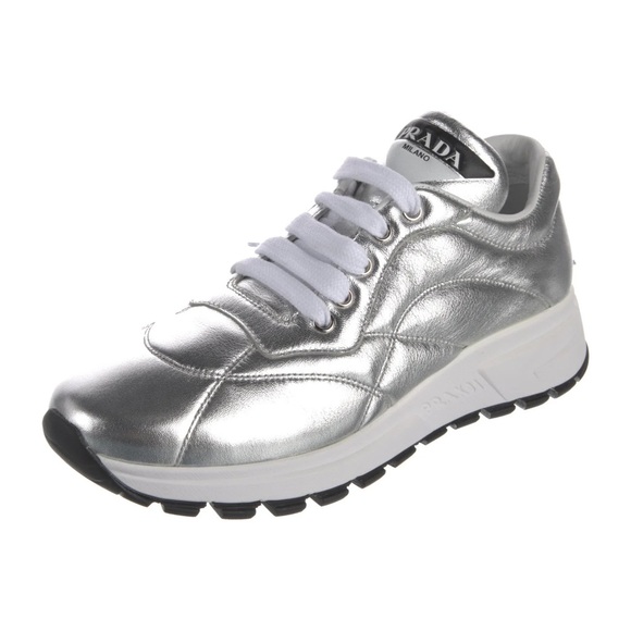 Prada Women's Metallic Silver Sneakers - Picture 1 of 5